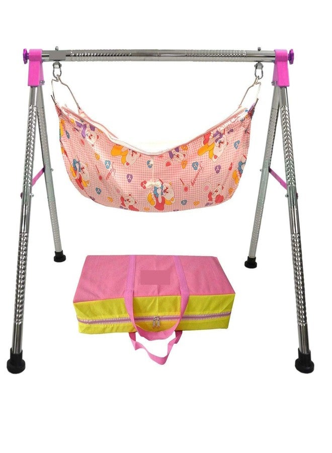 A TO Z HUB Boy's and Girl's Portable Folding/ghodiyu/jhula, with Free Cotton Cloth. (Super Folding Nri (Pink)) - Image 1
